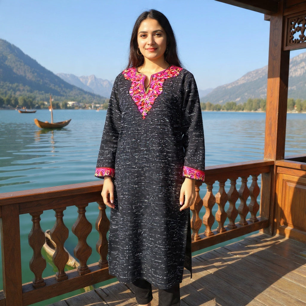 Ladies Yak Wool Faran | Natural Black XL | Kasmiri Culture