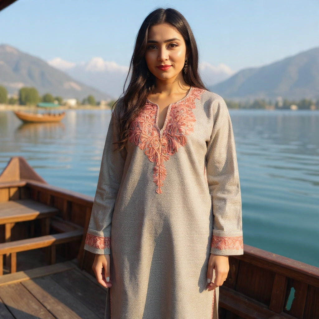 Women Yak Wool Faran (Pheran) | XXL Cream | V Neck