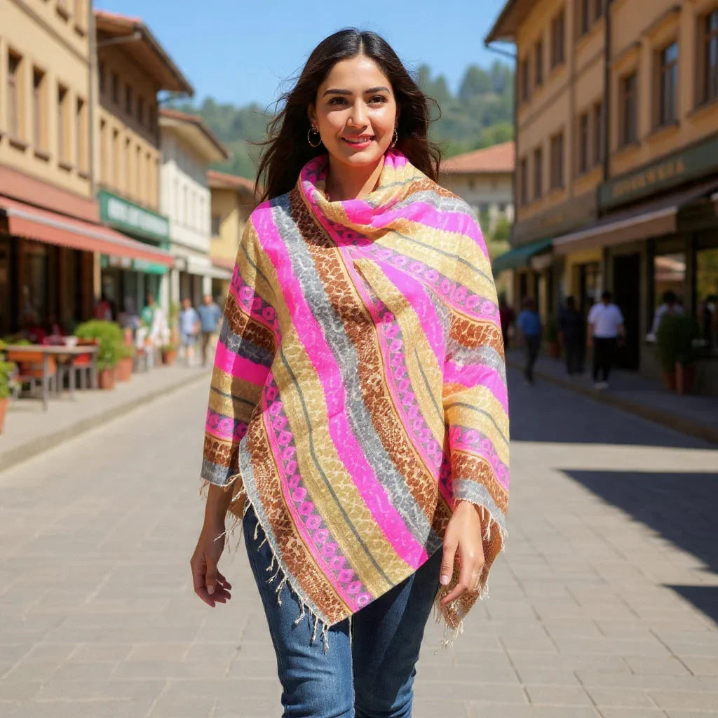 Tibet Yak Wool Shawl | Blanket Size | Multicolour