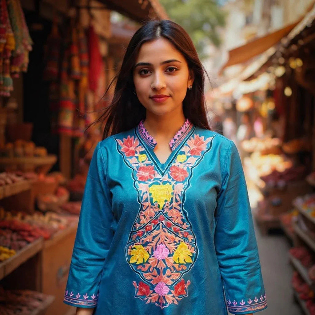 Woollen Long Kurties | Coller V-Neck | XXL, XXXL