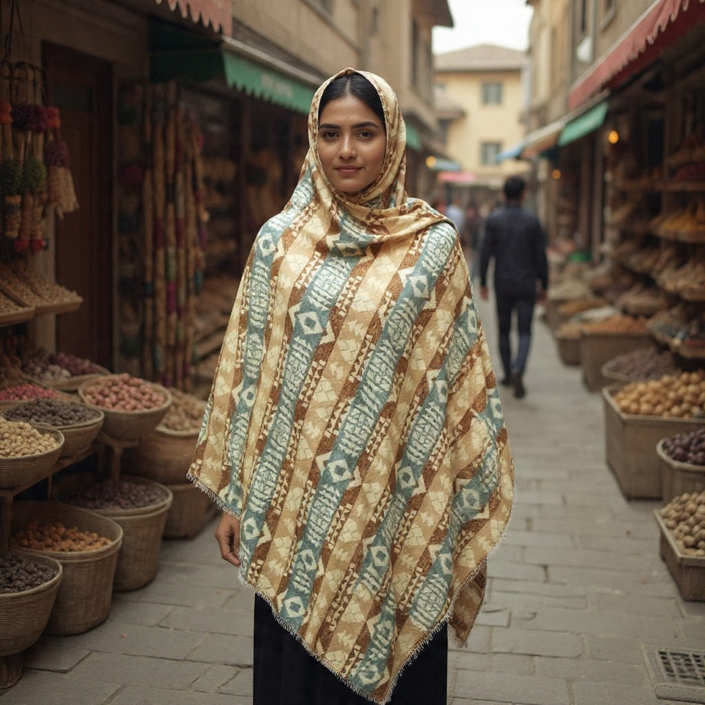 Tibet Yak Wool Shawl | Blanket Size | Multicolour