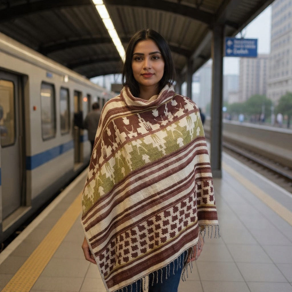 Tibet Yak Wool Shawl | Blanket Size | Multicolour