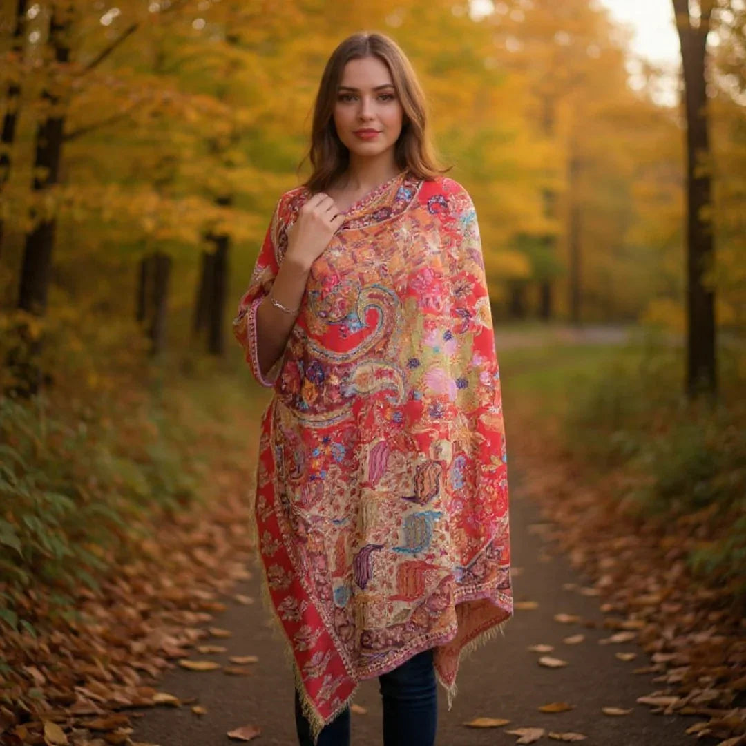 Kashmiri Wool Shawl | Maroon | Handwork