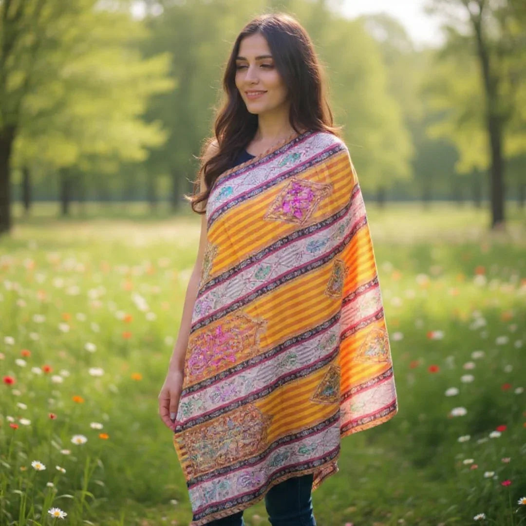 Kashmiri Wool Shawl | Multi-colour | Handwork