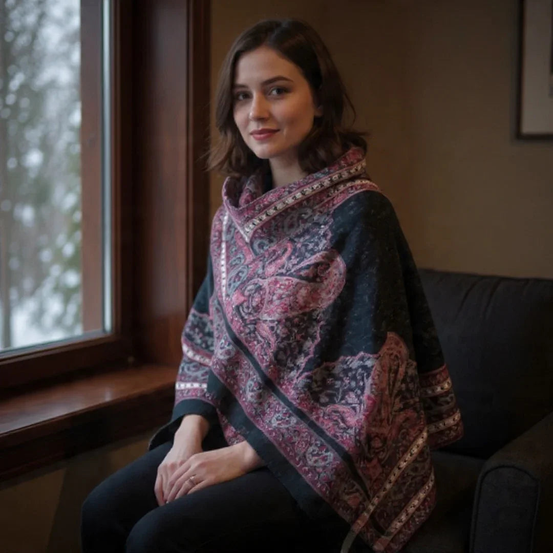 Kashmiri Wool Shawl | Black | Handwork