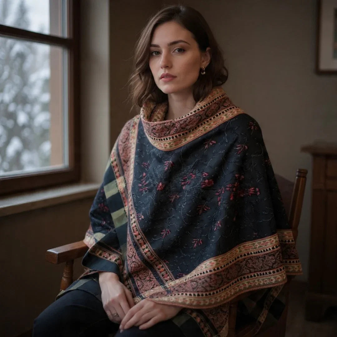 Kashmiri Wool Shawl | Black | Handwork