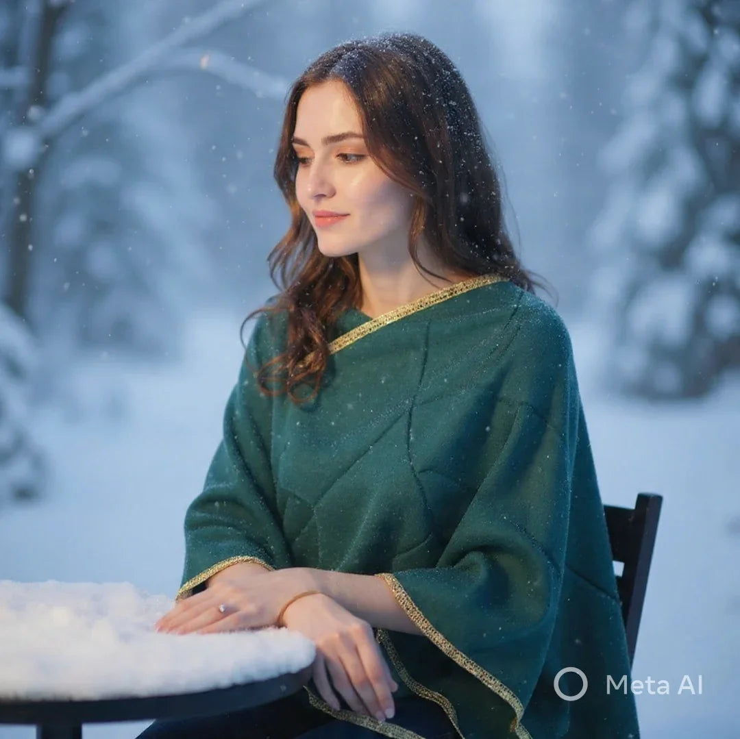 Sozni Tilla Border Shawls | Fine wool | Green