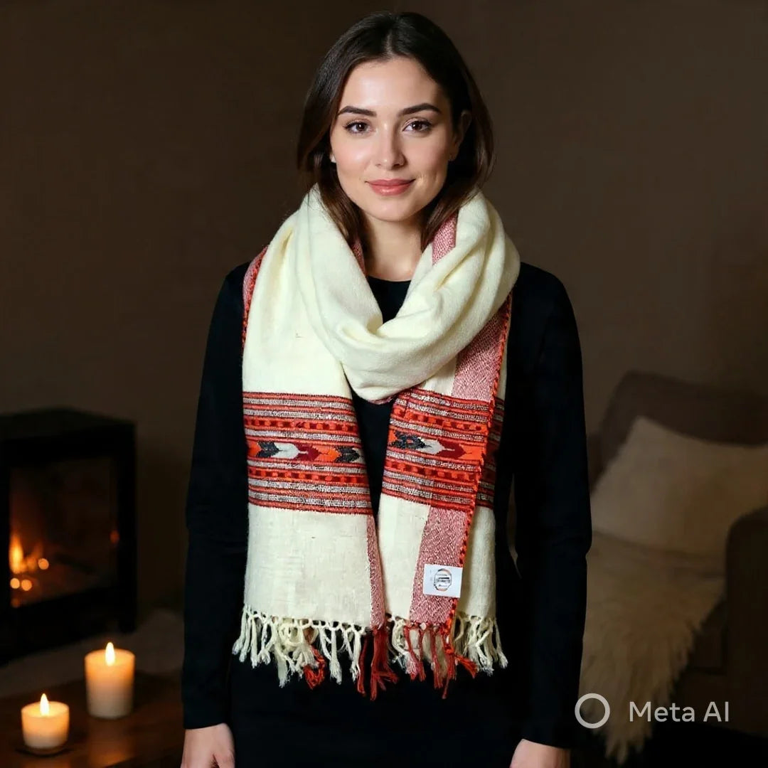 Yak Wool Stoles | Cream colour | Handwoven