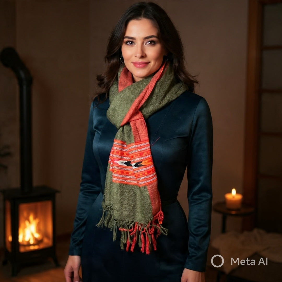 Yak Wool Stoles | Mehndi Colour | Handwoven