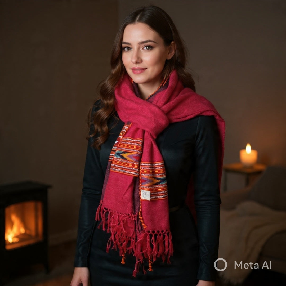 Yak Wool Stoles | Hot Pink colour | Handwoven