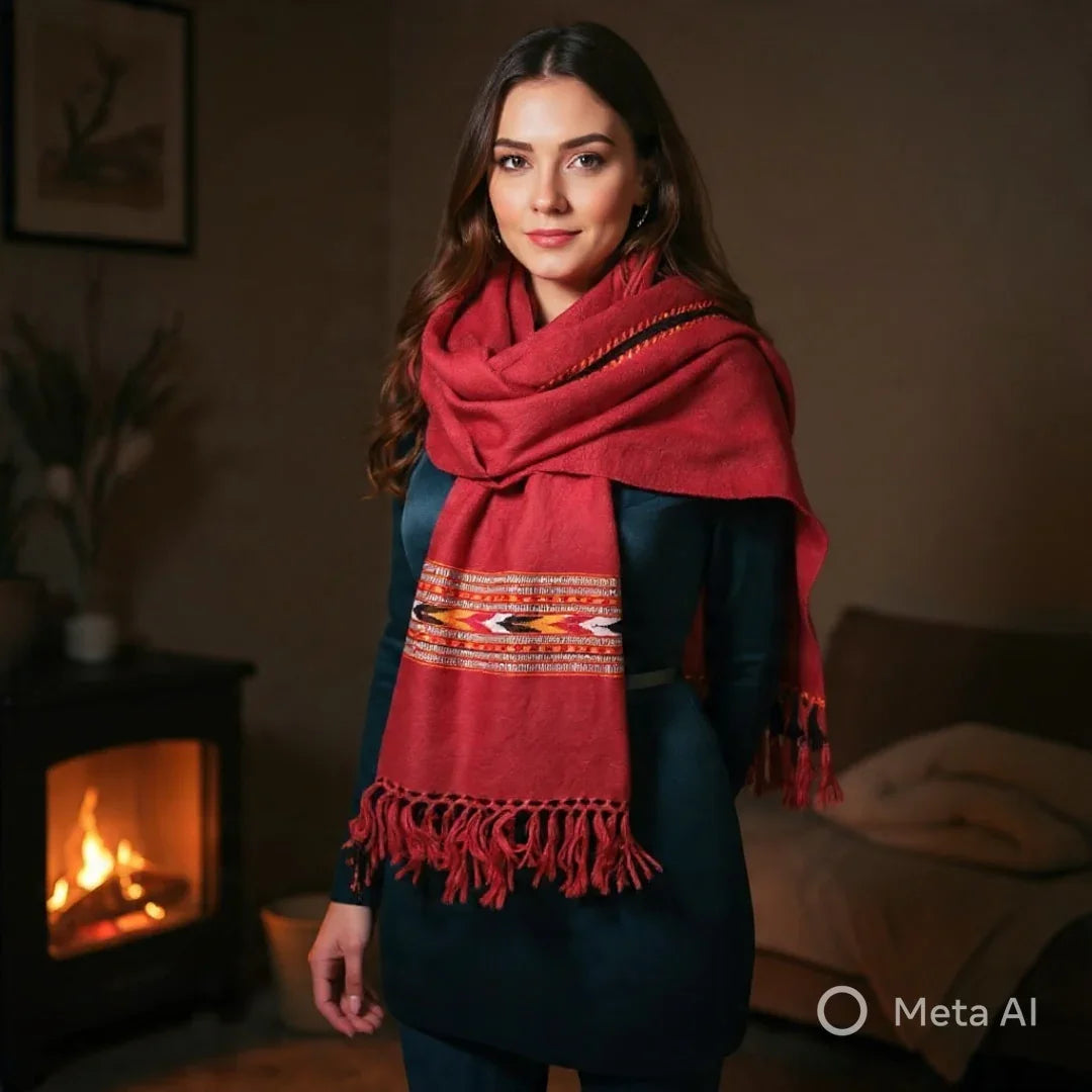 Yak Wool Stole | Red Colour | Handwoven