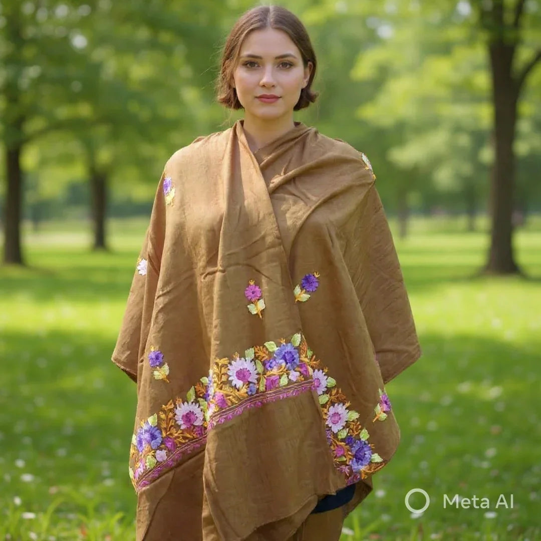 Ari Work Border Stole | Brown Colour