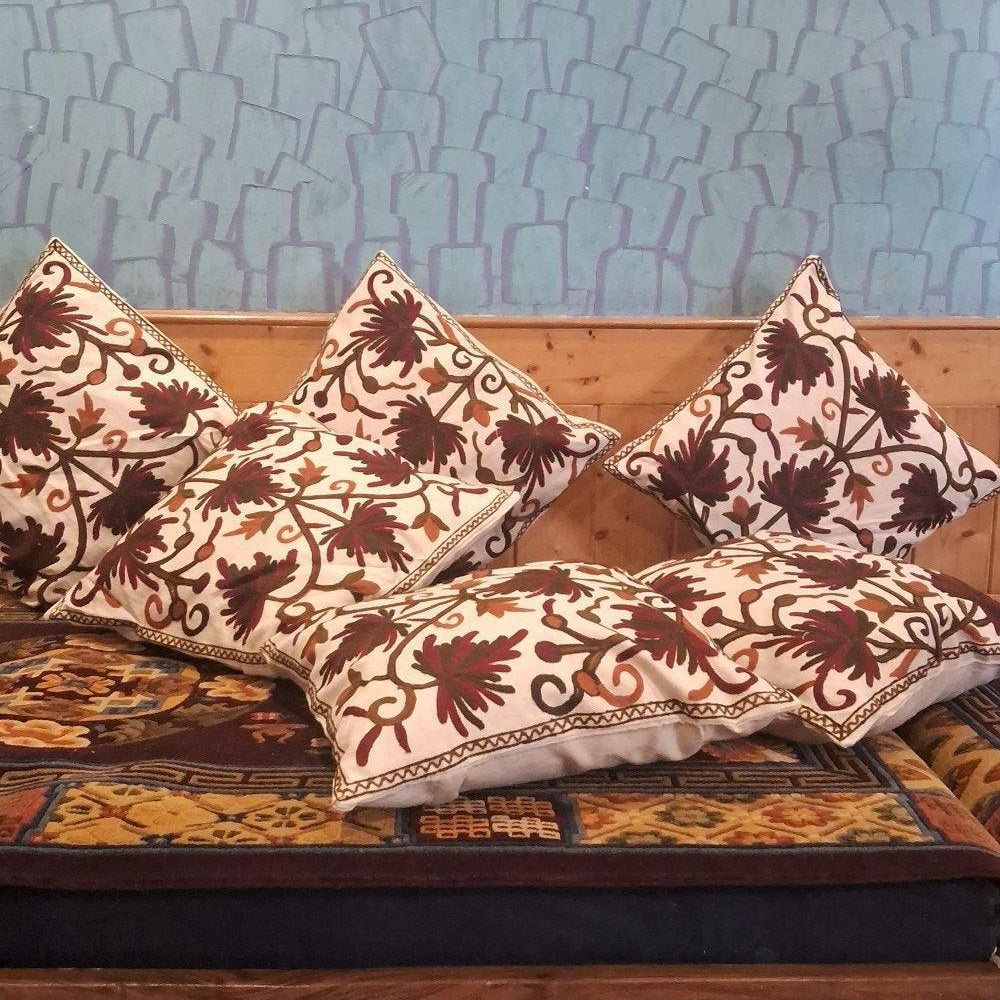 Crewel Cushion Cover | 6 Piece Set | Handmade - ZANSKAR ARTS