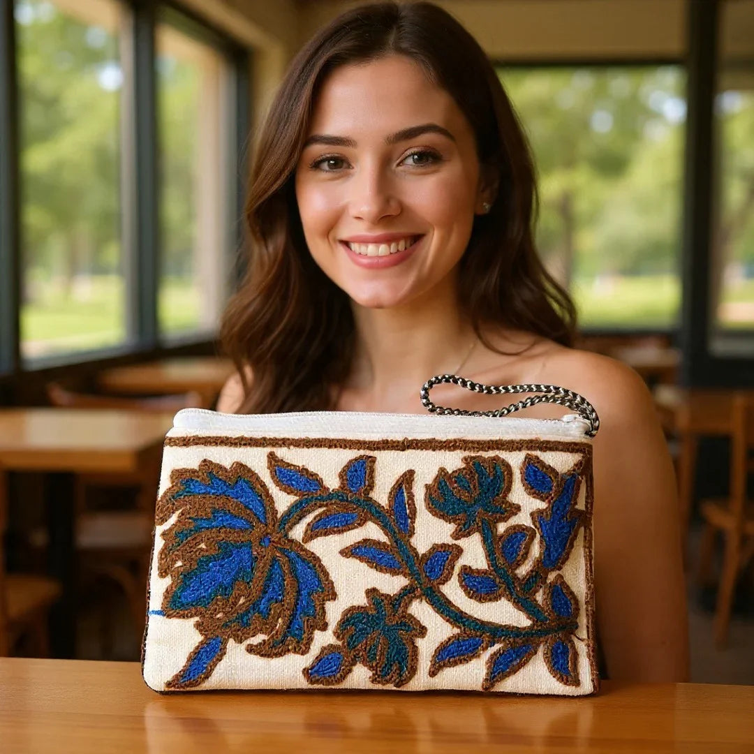 Hand Clutch | Crewel Clutch | Cotton Silk Pouch