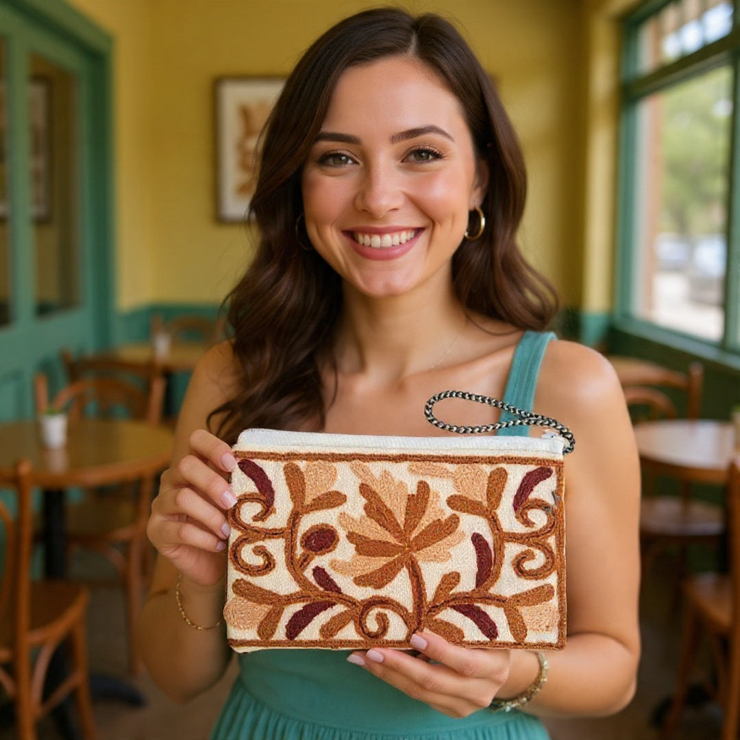 Hand Pouch | Crewel clutch | Kashmiri Crewel Embrodery