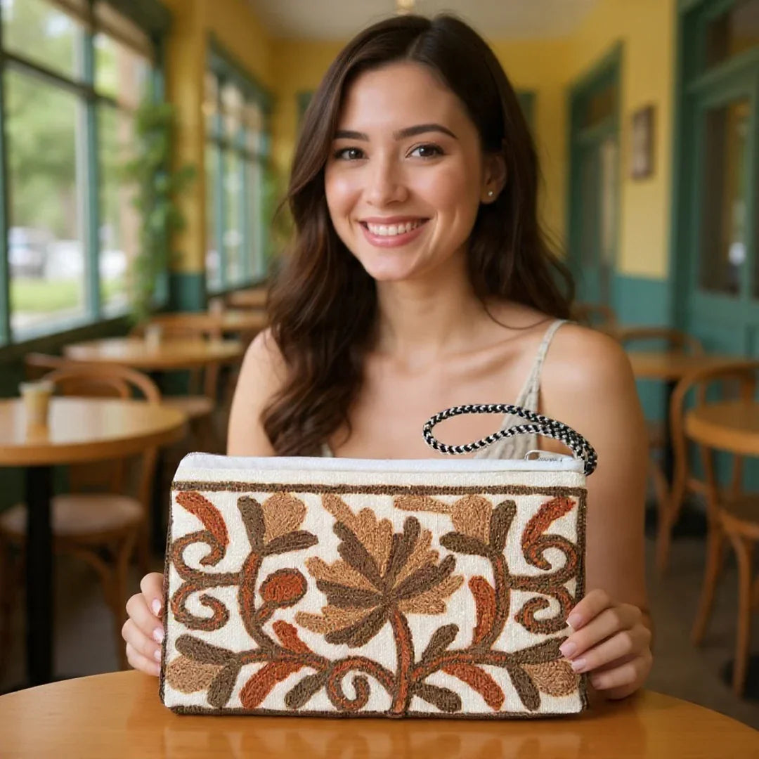 Hand Pouch | Crewel clutch | Kashmiri Crewel Embrodery