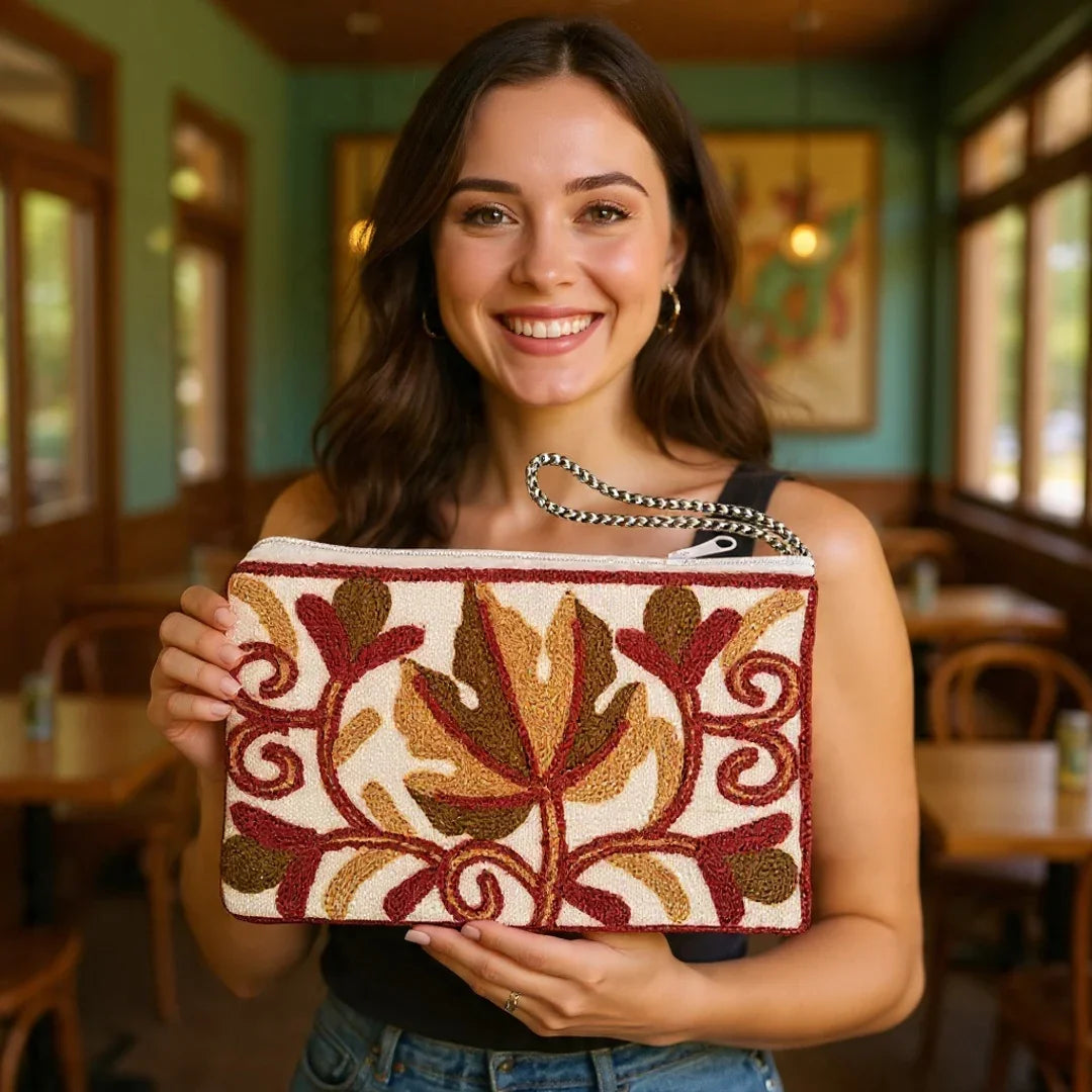 Hand Pouch | Crewel Clutch | Kashmiri Crewel Embrodery