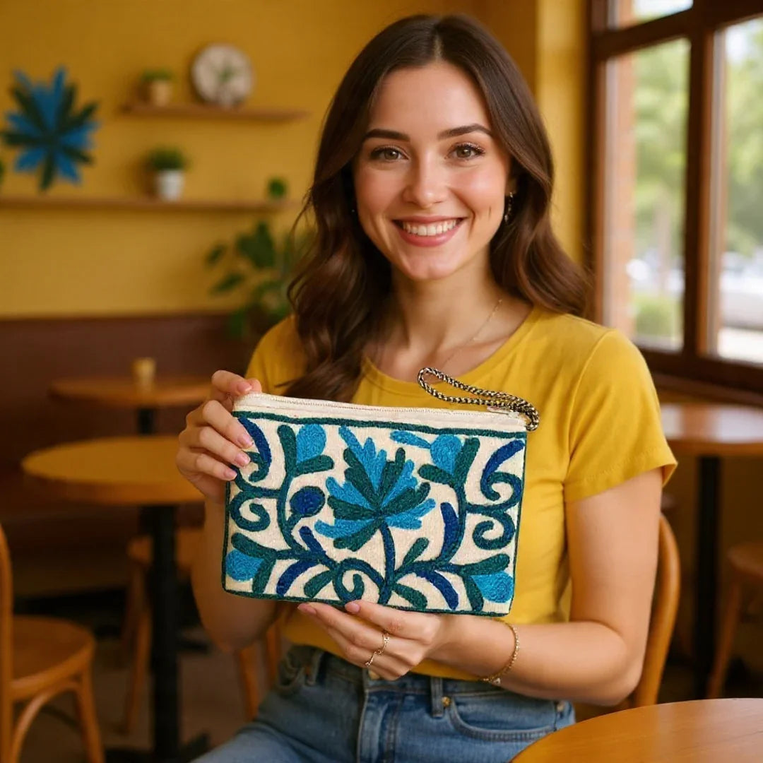 Hand Pouch | Crewel Clutch | Kashmiri Crewel Embrodery