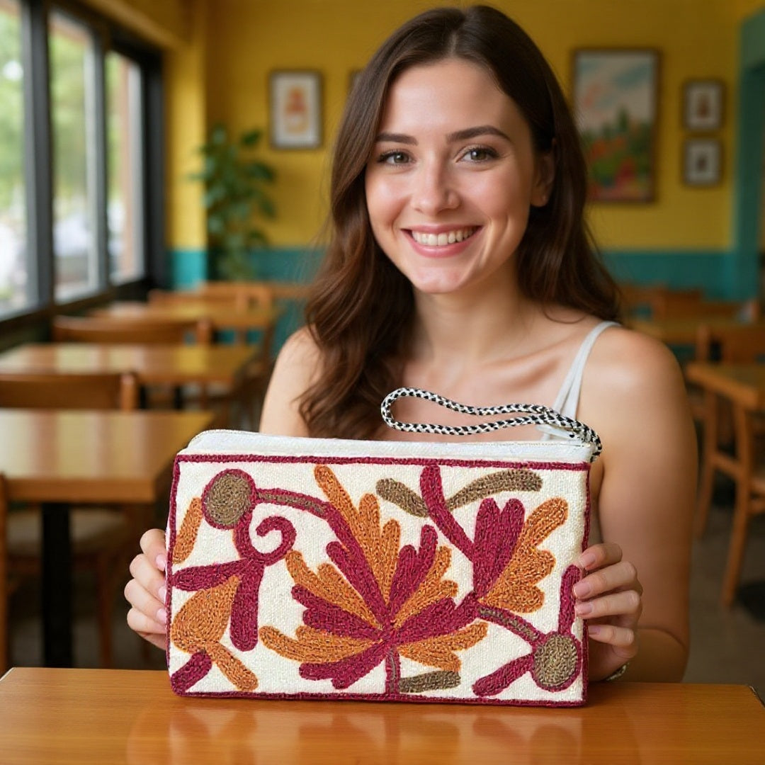 Hand Pouch | Crewel Clutch | Kashmiri Crewel Embrodery