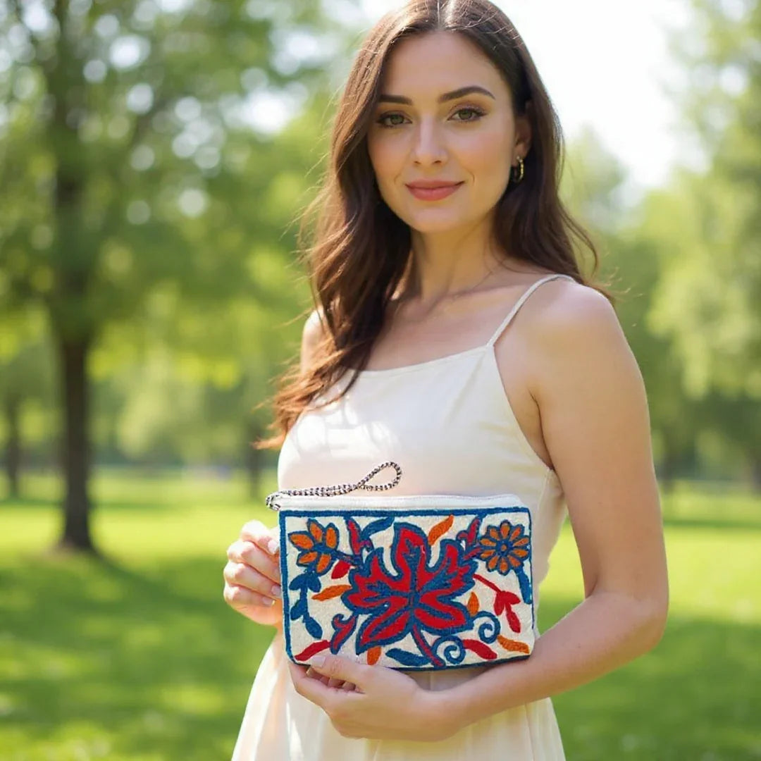 Hand Pouch | Crewel Clutch | Kashmiri Crewel Embrodery