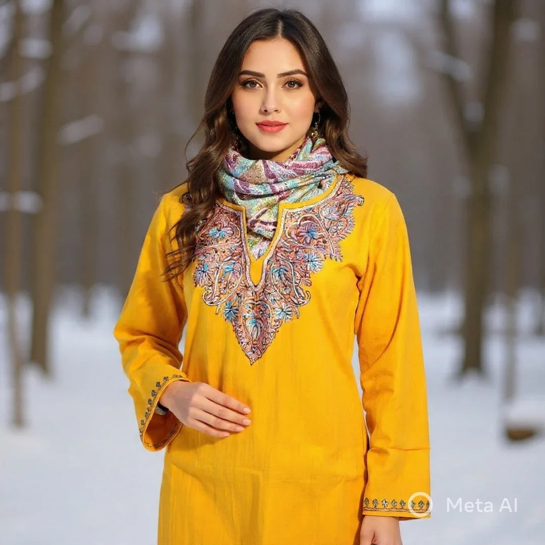 Women Cashmilon Kurties | Needle Work Kurties | Kashmiri Culture