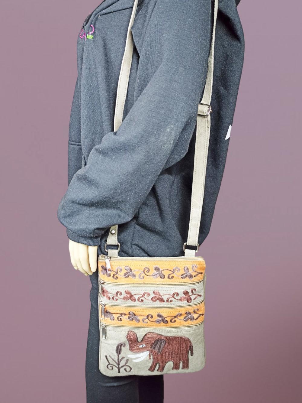 Suede Leather Sling Bag | Embroidery 5 Zipper | Sling Bag For Girls - ZANSKAR ARTS
