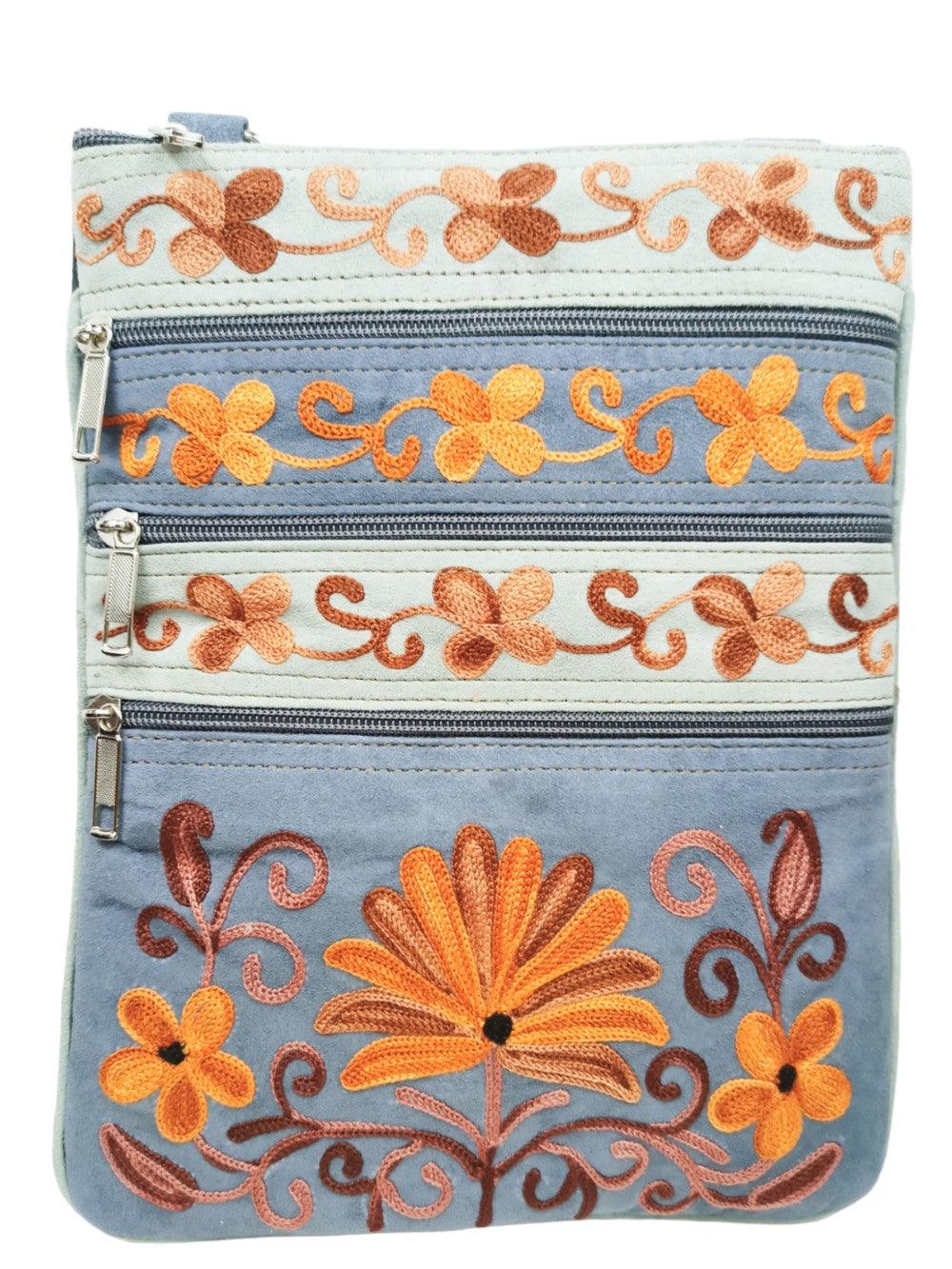 Suede Leather Sling Bag | Embroidery 5 Zipper | Sling Bag For Girls - ZANSKAR ARTS