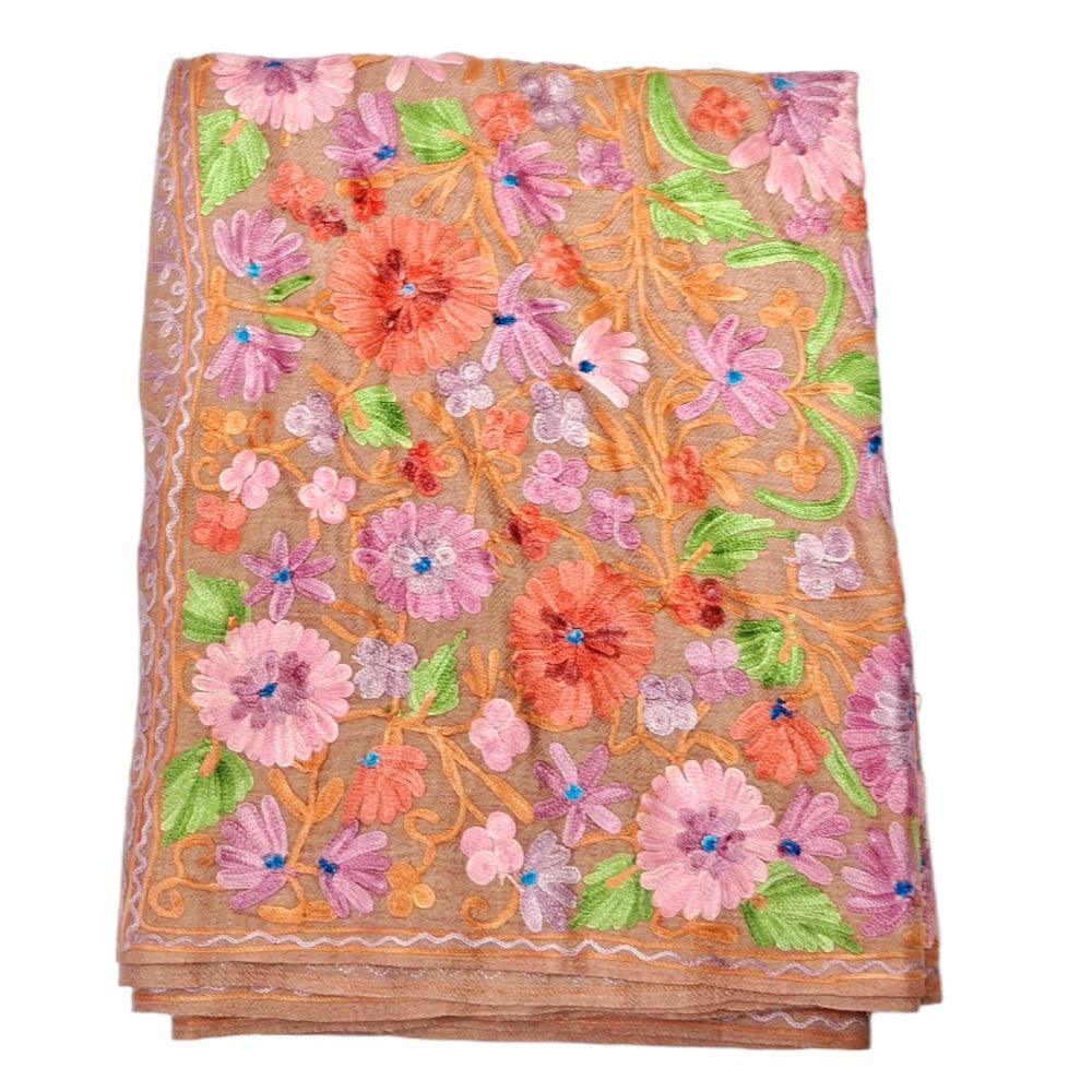 Kashmiri Wool Stole | Full Aari Work Stole | Handwoven - ZANSKAR ARTS