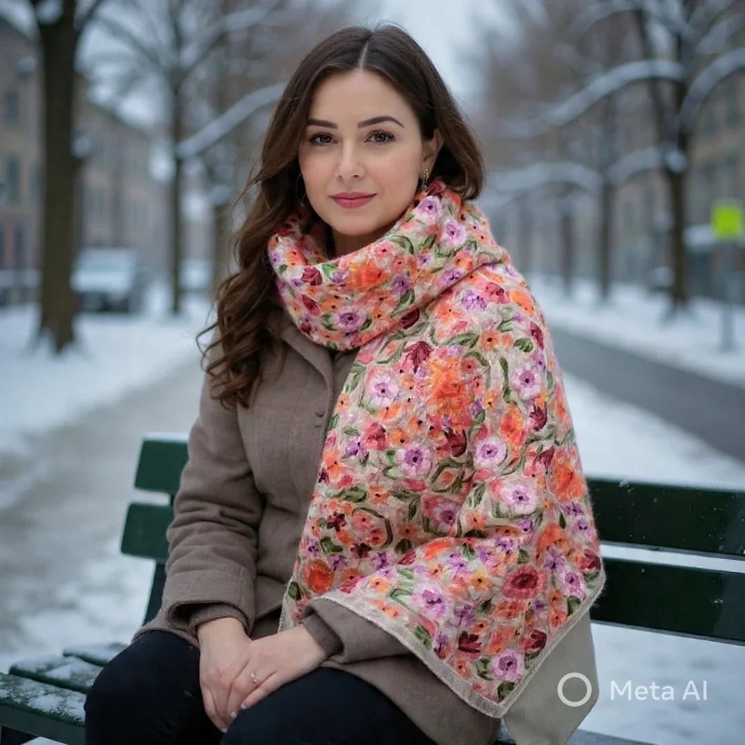 Kashmiri Wool Stole | Full Aari Work Stole | Handwoven