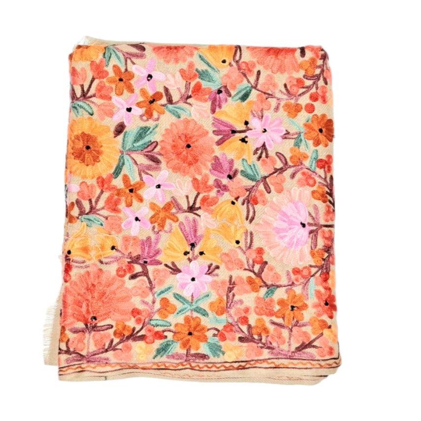 Kashmiri Wool Stole | Full Aari Work Stole | Handwoven - ZANSKAR ARTS