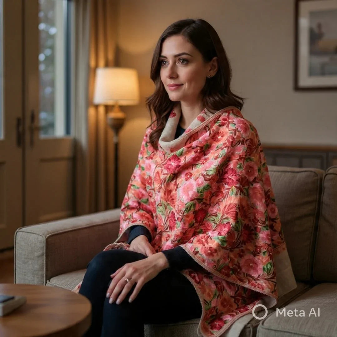 Kashmiri Wool Stole | Full Aari Work Stole | Handwoven