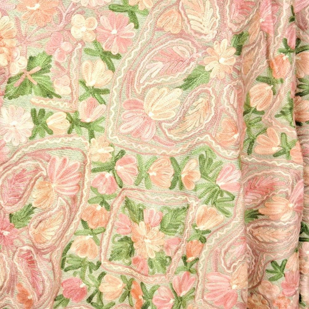 Kashmiri Wool Stole | Full Aari Work Stole | Handwoven - ZANSKAR ARTS