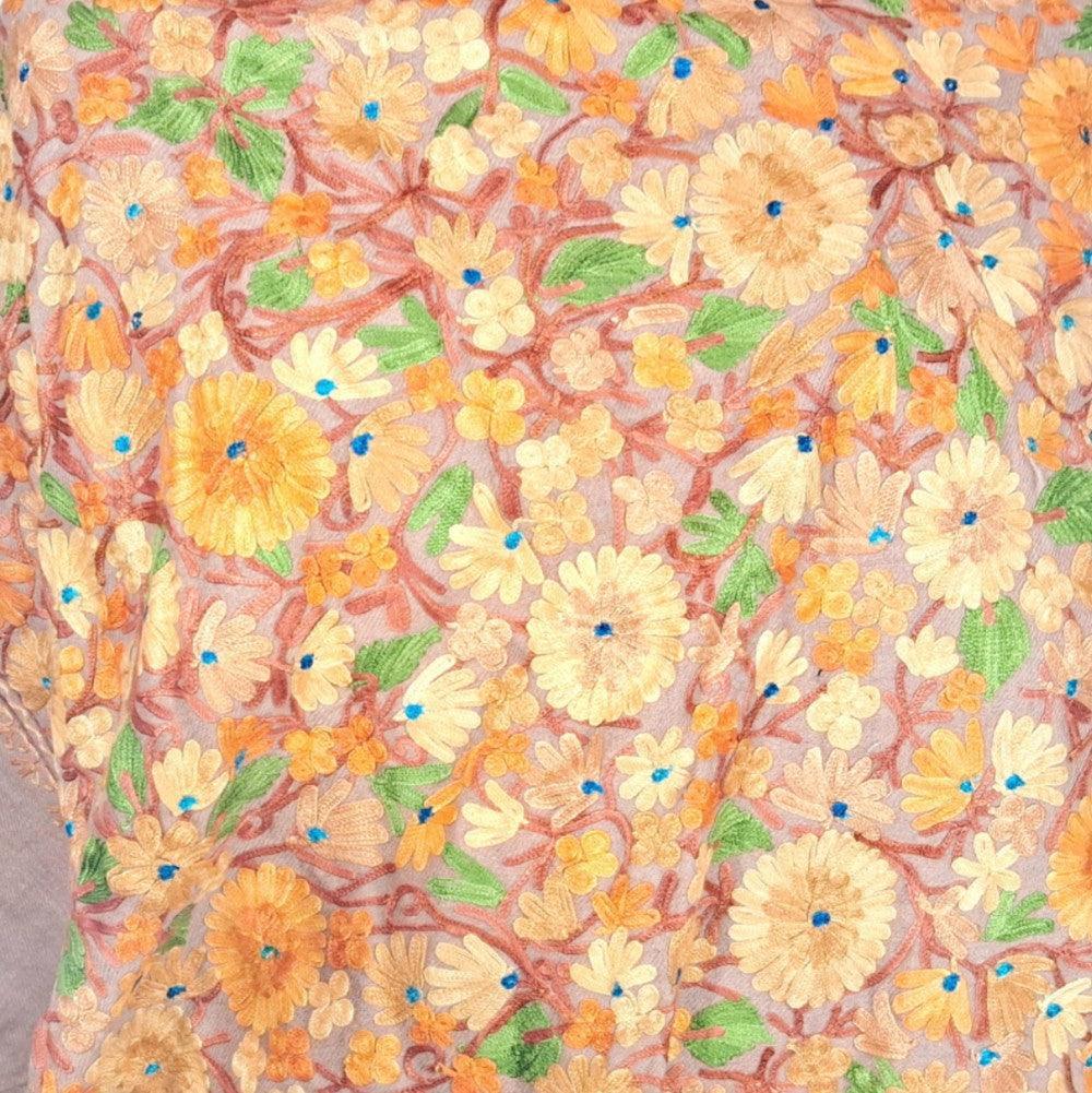 Kashmiri Wool Stole | Full Aari Work Stole | Handwoven - ZANSKAR ARTS