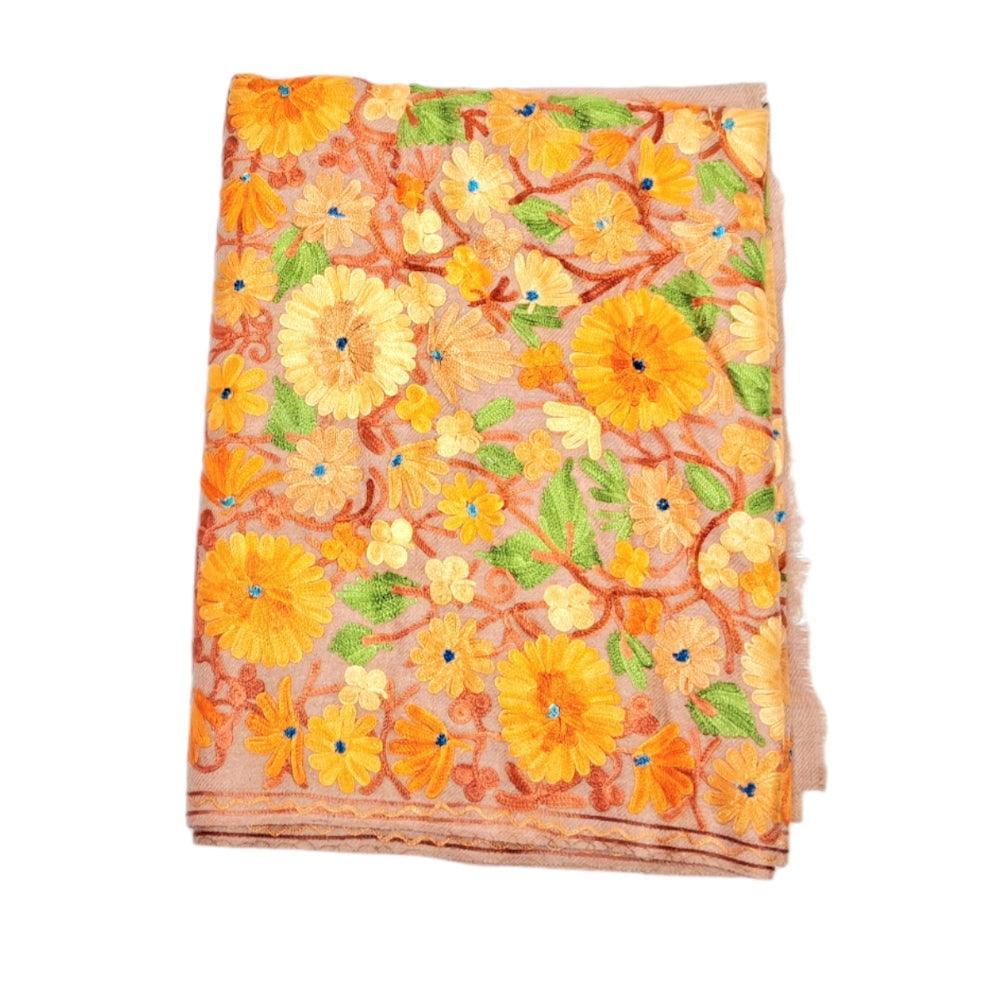 Kashmiri Wool Stole | Full Aari Work Stole | Handwoven - ZANSKAR ARTS