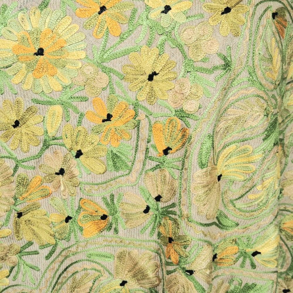 Kashmiri Wool Stole | Full Aari Work Stole | Handwoven - ZANSKAR ARTS