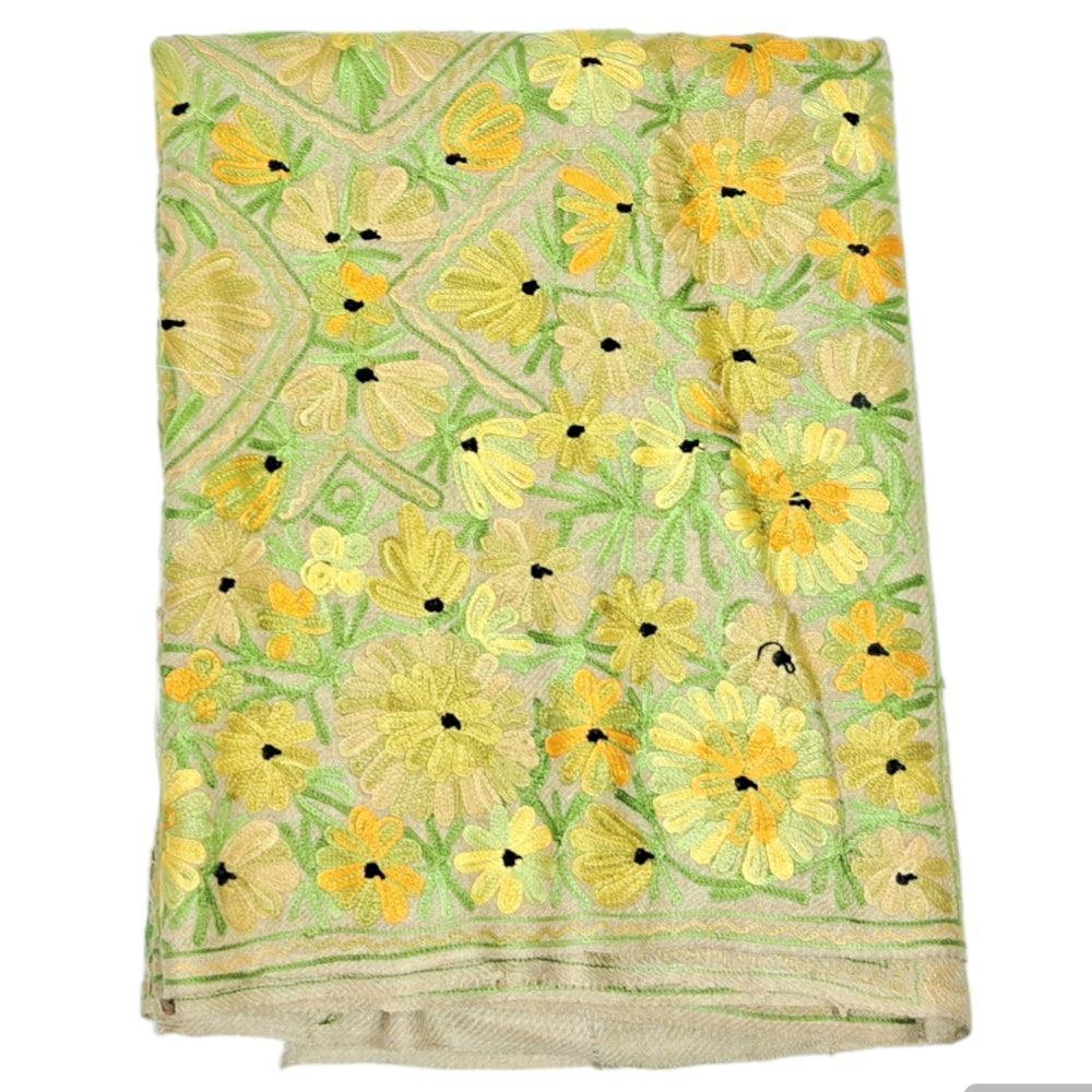 Kashmiri Wool Stole | Full Aari Work Stole | Handwoven - ZANSKAR ARTS