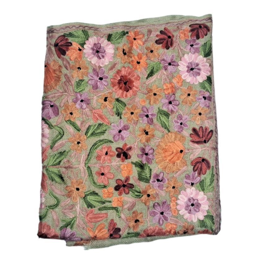 Kashmiri Wool Stole | Full Aari Work Stole | Handwoven - ZANSKAR ARTS