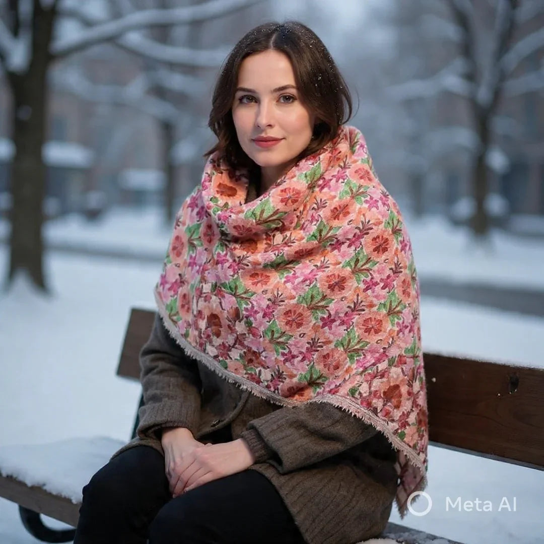 Kashmiri Wool Stole | Full Aari Work Stole | Handwoven