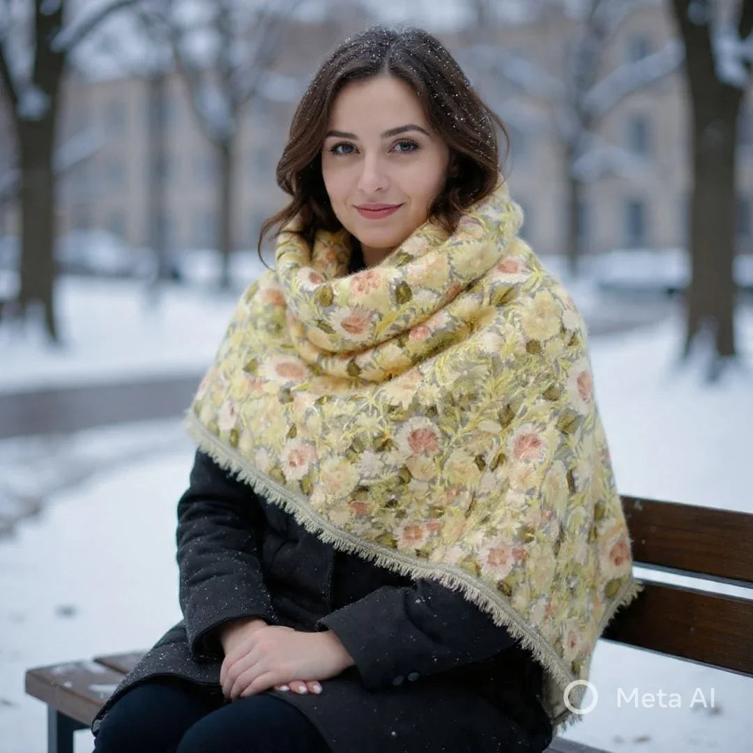 Kashmiri Wool Stole | Full Aari Work Stole | Handwoven