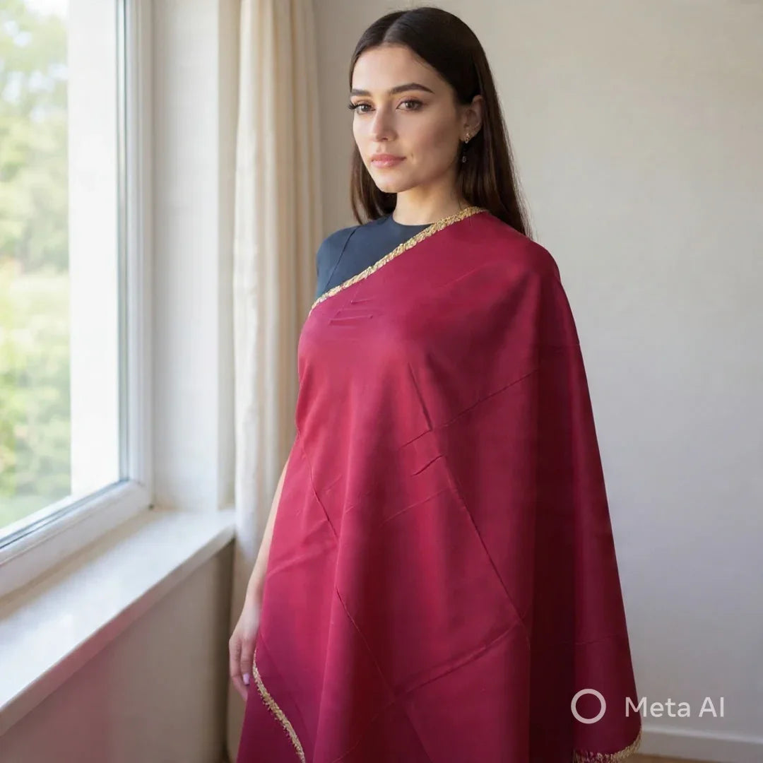 Fine Wool Shawl | Needle Work Shawl | Maroon