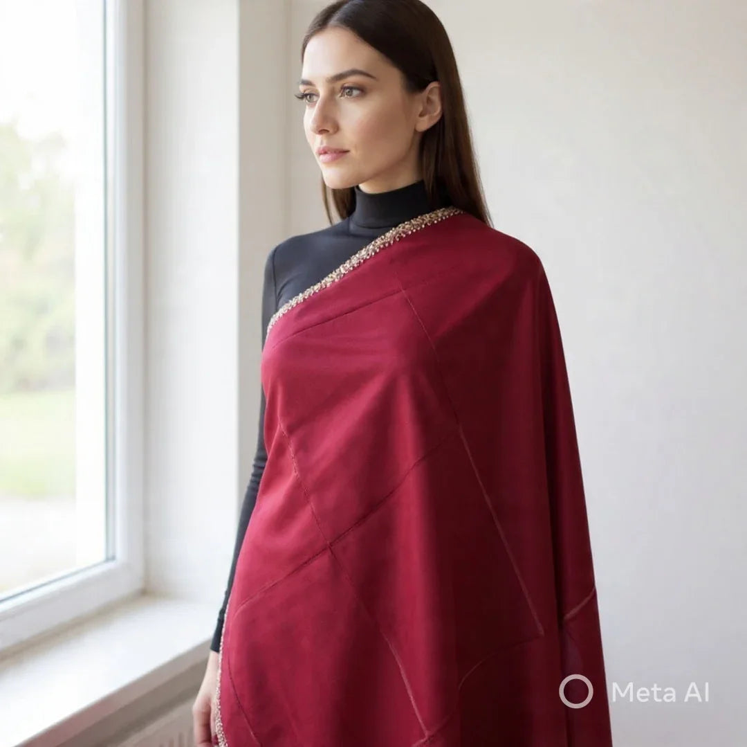 Fine Wool Shawl | Needle Work Shawl | Maroon