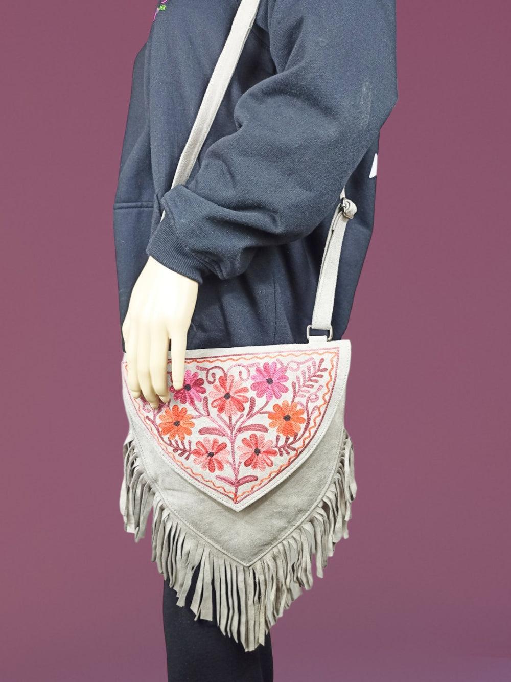 Suede Leather Heart Bag | Embroidery Heart Bag | Sling Bag For Girls - ZANSKAR ARTS