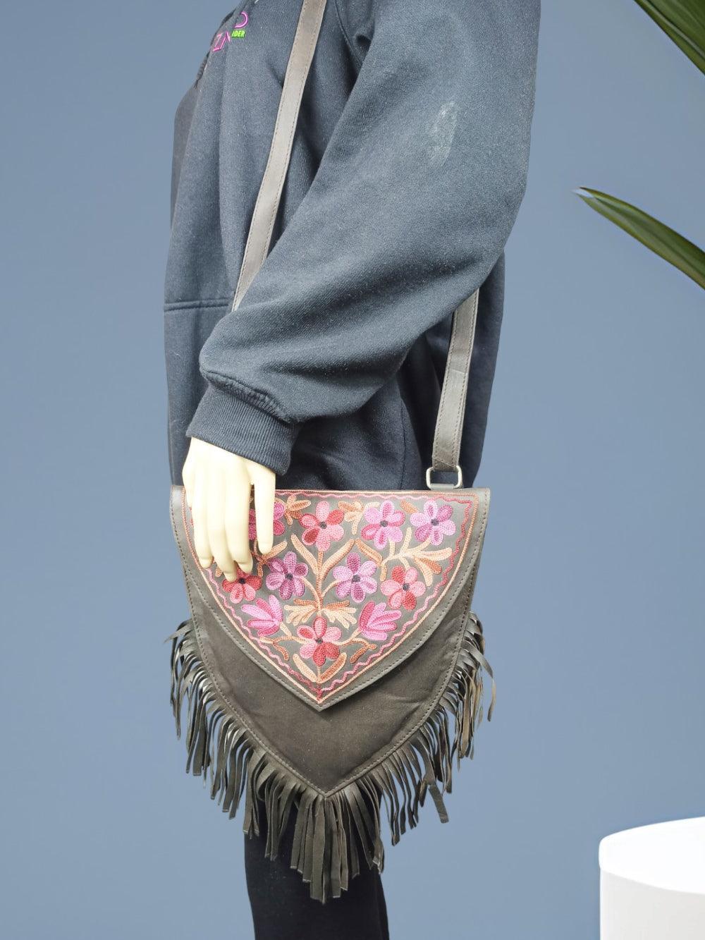 Suede Leather Heart Bag | Embroidery Heart Bag | Sling Bag For Girls - ZANSKAR ARTS