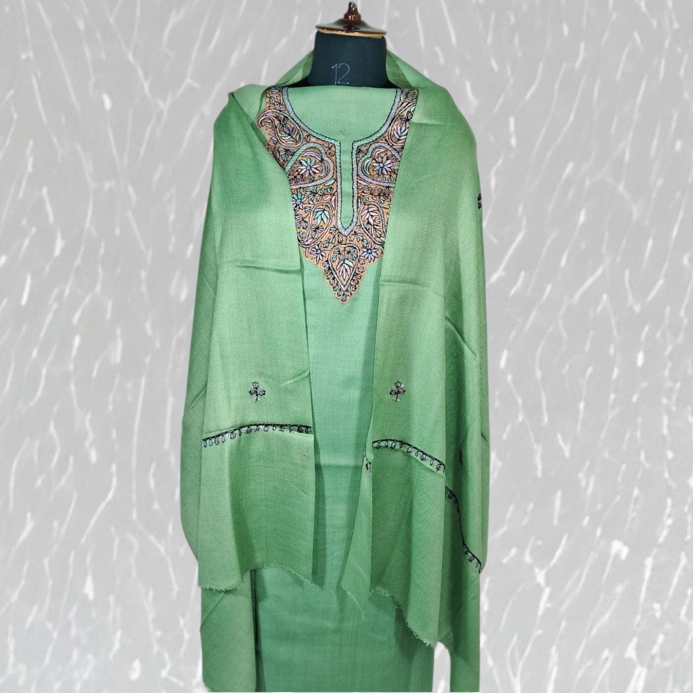 Kashmiri Sozni Work Suit | Woollen Suit | Unstitched Suit