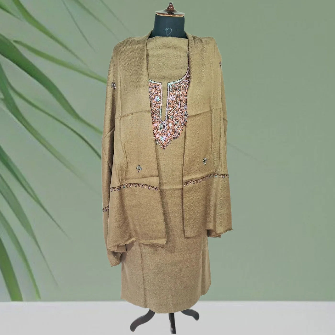 Kashmiri Sozni Work Suit | Woollen Suit | Unstitched Suit