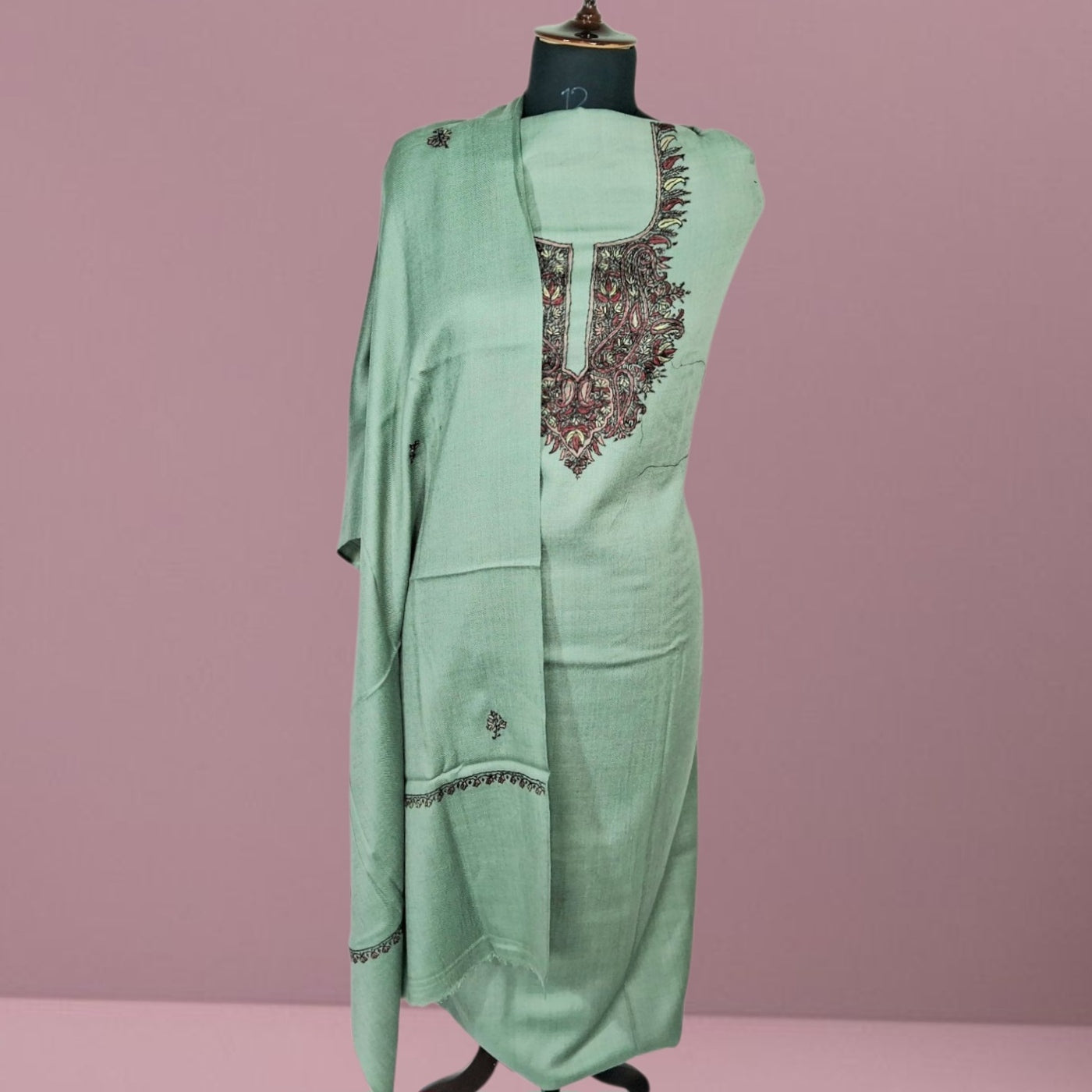 Kashmiri Sozni Work Suit | Woollen Suit | Unstitched Suit