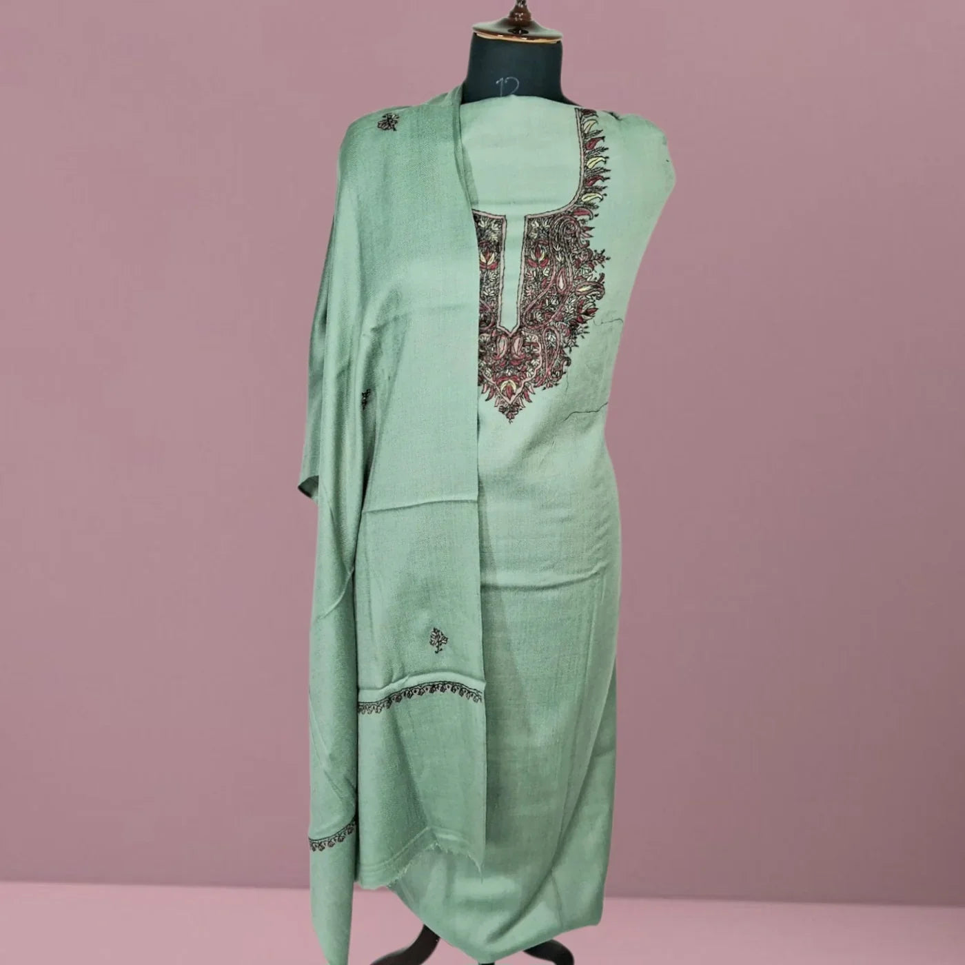 Kashmiri Sozni Work Suit | Woollen Suit | Unstitched Suit