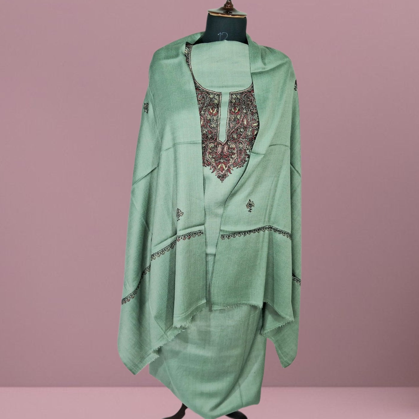 Kashmiri Sozni Work Suit | Woollen Suit | Unstitched Suit