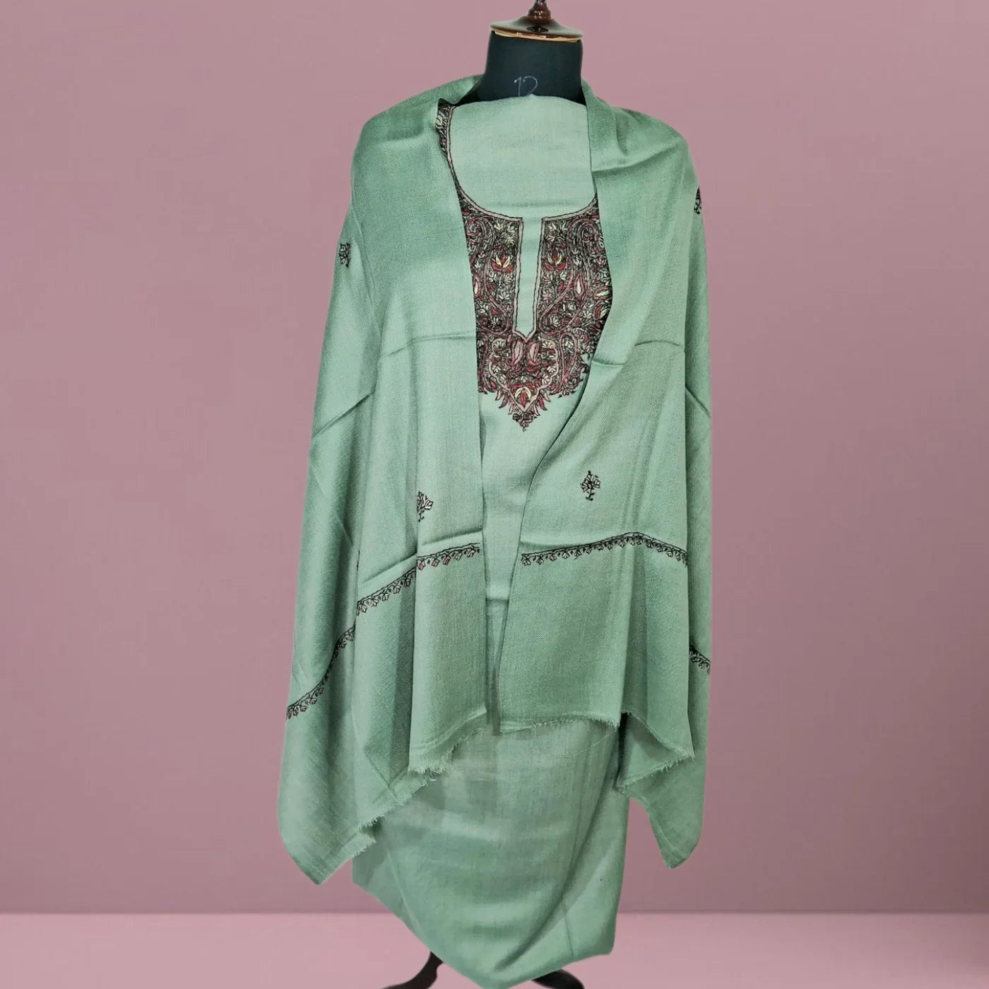 Kashmiri Sozni Work Suit | Woollen Suit | Unstitched Suit