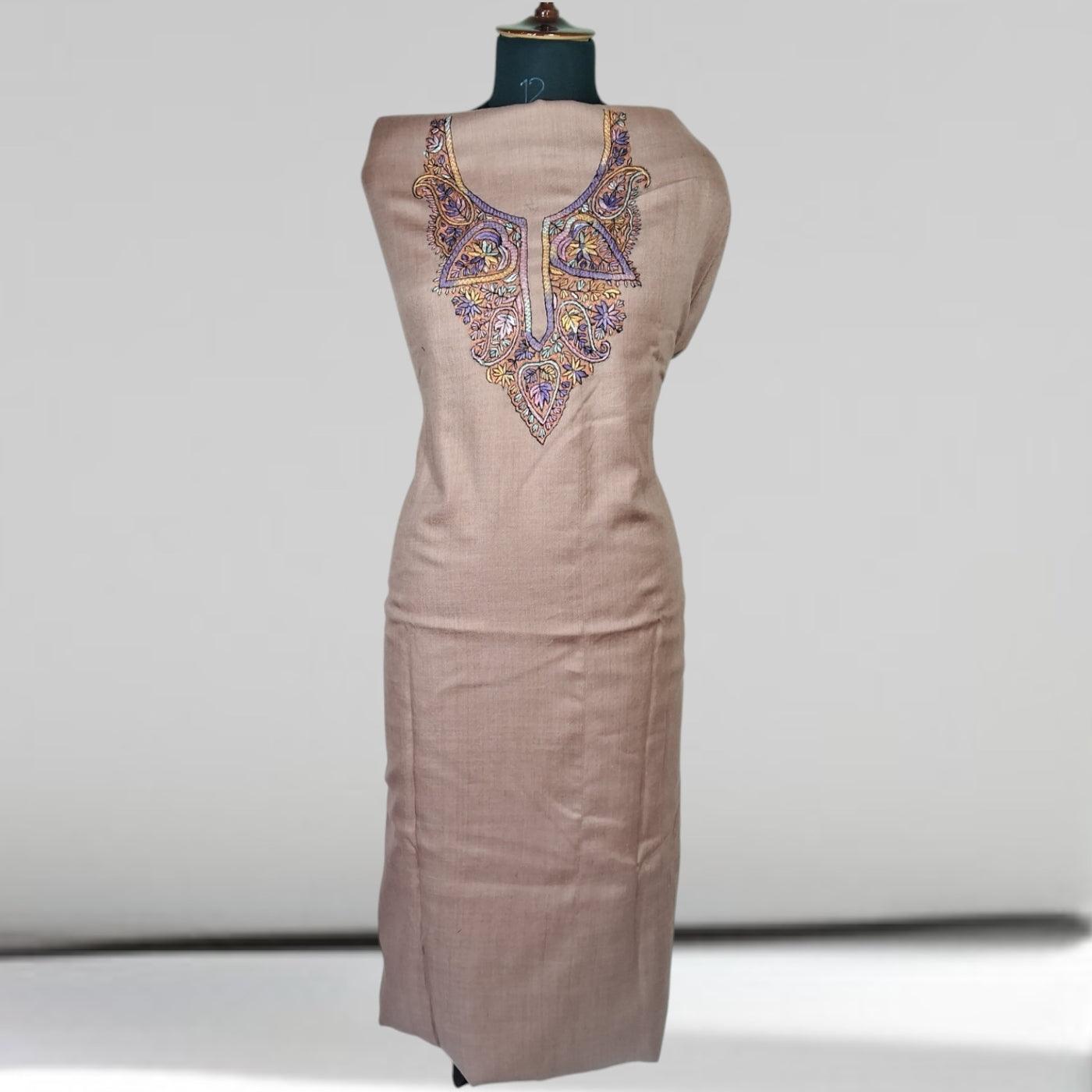 Kashmiri Sozni Work Suit | Woollen Suit | Unstitched Suit